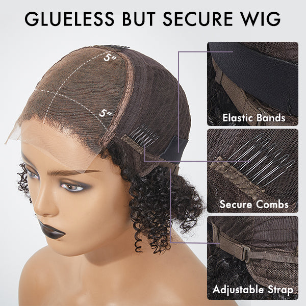 Afro Jerry Curly 5x5 Closure Lace Glueless Side Part Shoulder Length Wig 100% Human Hair - US Only