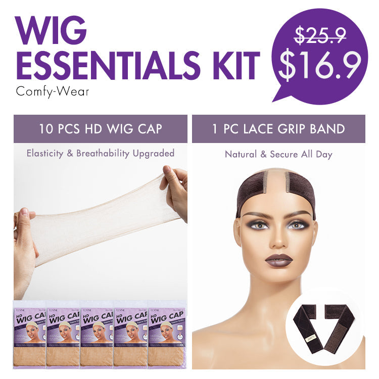 Comfy-Wear Set | 10pcs HD Wig Cap+1pc Adjustable Non-slip Velvet Wig Grip Band(Random Color Delivery) | Add-on Item