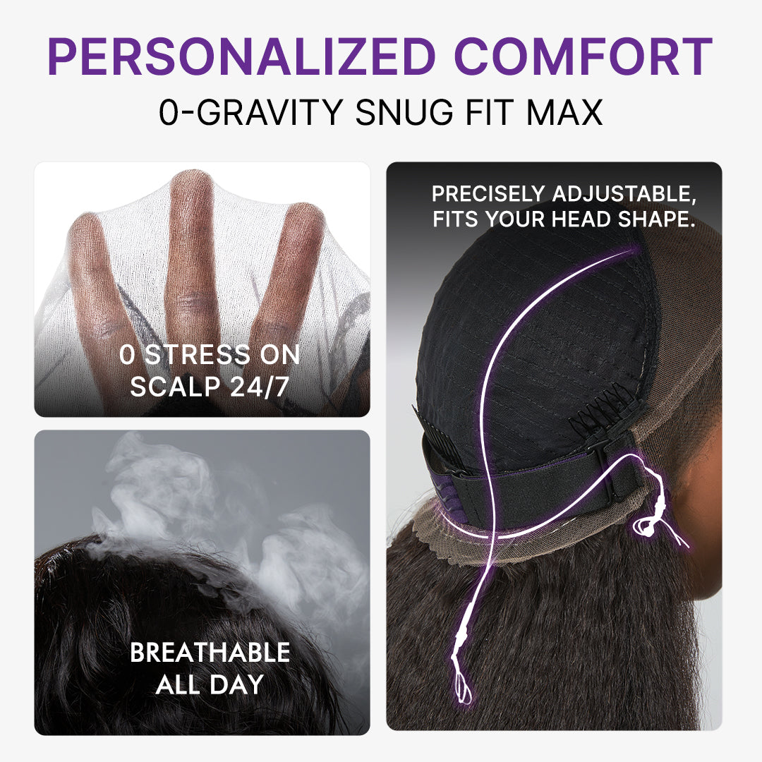 22 Inches | MyOwn-Fit 360 HD Lace Kinky Straight Wig Flexi-Fit Invisi Drawstring Cap & Pre-Cut Lace