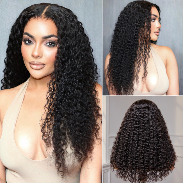 200% Density Water Wave 5x5 Closure HD Lace Glueless Long Wig 100% Human Hair - US ONLY