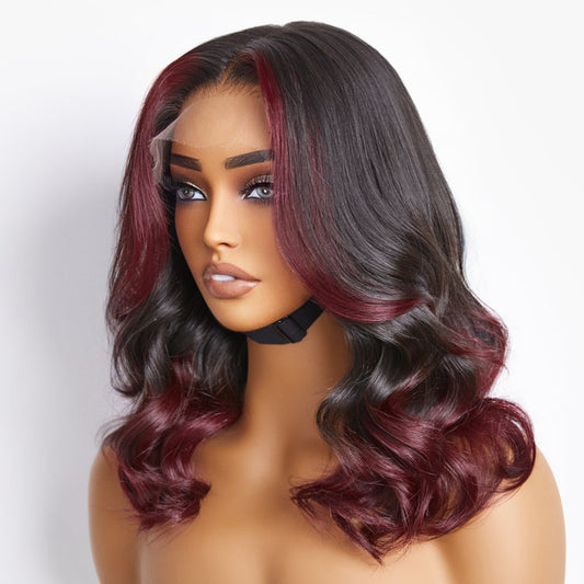 Dark Red Highlight Loose Wave Glueless 5x5 Closure HD Lace Wig | Large & Small Cap Size