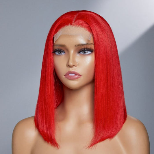 Luvme Fairycore Red Glueless 4x4 Closure Bob Wig 100% Human Hair