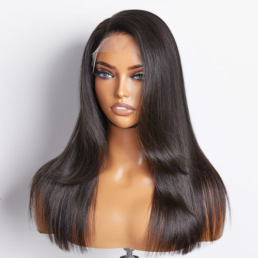 Layered Bangs Silky Straight Glueless 5x5 Closure HD Lace Wig