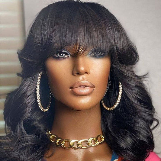 Glueless Beginner Friendly Soft Wavy Curls Bob Wig with Bangs 100% Human Hair - US Only