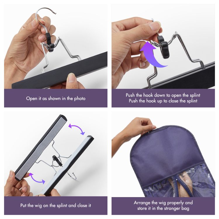 2pcs Portable Hair Extension Storage Wig Bags with Anti-slip Wooden Hanger & Transparent Zip Up Closure | Add-on Item