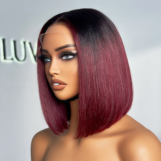 Ombre Highlight Silky Blunt Cut Glueless 5x5 Closure HD Lace Bob Wig Pre-Cut Lace | Large & Small Cap Size