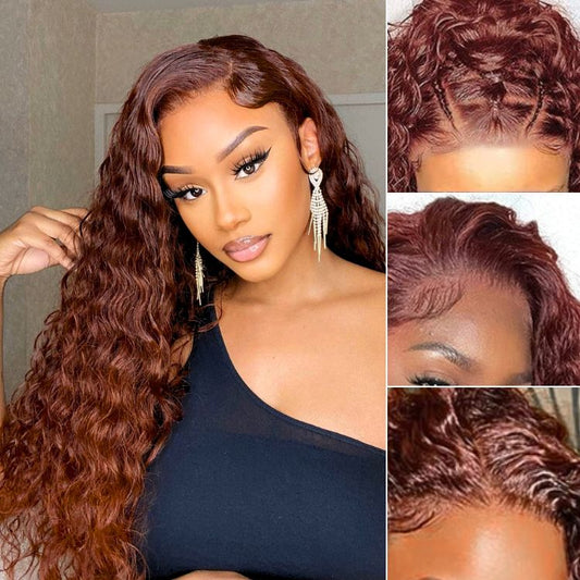 Final Restock | Casual Reddish Brown Curly 5x5 Closure Lace Glueless Mid Part Long Wig - US Only