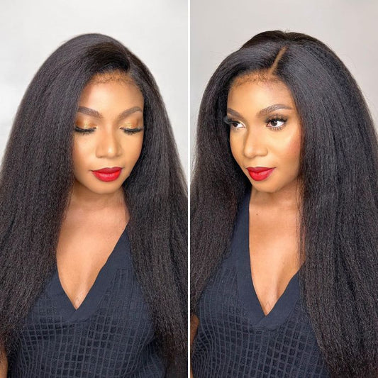 4C Edges | Natural Black Kinky Edges Kinky Straight 5x5 Closure Glueless Long Wig 100% Human Hair - US Only