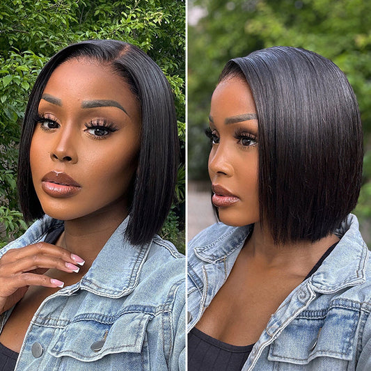 New Customers Only | PreMax Wigs | Super Natural Hairline Silky Blunt Cut Bob Glueless 13x4 Frontal Lace Human Hair Short Wig Pre-Cut Lace