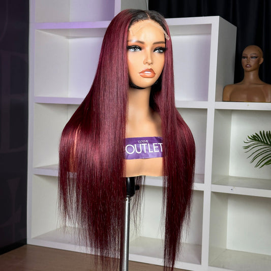 Outlet | Patricia Burgundy Reddish Silky Straight 5x5 Closure HD Lace Glueless Long Wig 100% Human Hair
