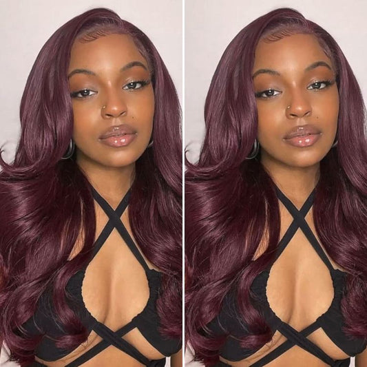 Chic Burgundy 99J Layered Cut Loose Body Wave Glueless 5x5 Closure Lace Wig Pre-Cut Lace - US Only