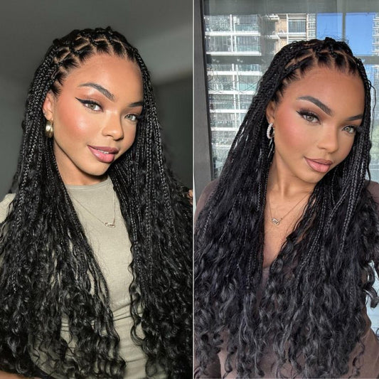 Special Offer | Flexi-Fit Invisi Drawstring Cap Full Lace Knotless Boho Curls Braided Long Wig Super Natural Scalp