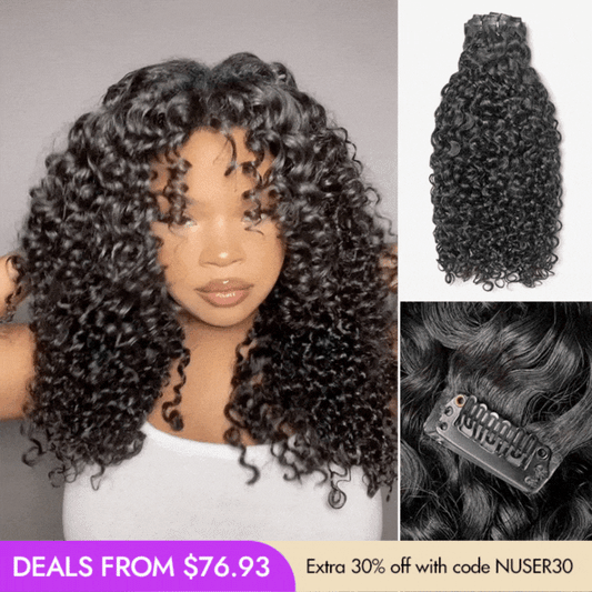 New Customers Only | Messy Burmese Curly Seamless Clip in Extensions Human Hair with Free Gift