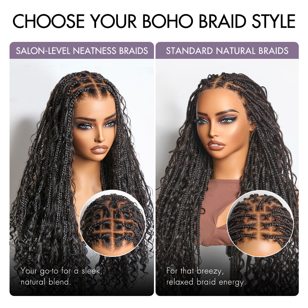 Special Offer | Flexi-Fit Invisi Drawstring Cap Full Lace Knotless Boho Curls Braided Long Wig Super Natural Scalp