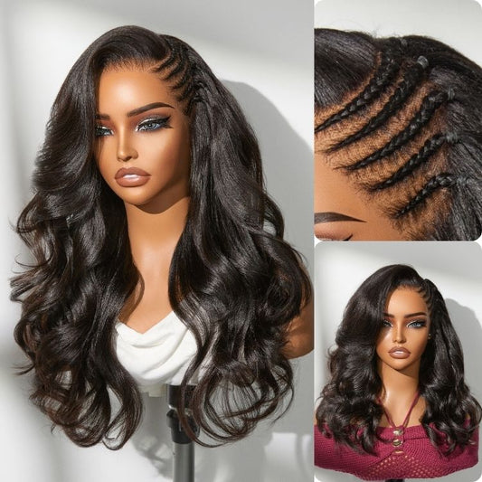 Tiktok Exclusive Deal | Readitress Side Braided Yaki Body Wave Glueless Ear-to-ear 13x6 Frontal HD Lace Wig Human Hair Flexi-Fit Drawstring Cap