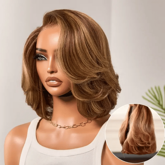 Luvme Hair-Limited Design | Toffee Brown Mix Blonde / Natural Black Layered Cut Glueless 5x5 Closure Lace Bob Wig