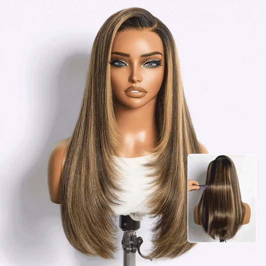 New Customers Only | Luvme All-Day Comfort Wig 180% Density Blonde Highlight Butterfly Cut Layered Light Yaki Straight Glueless 7x6 Closure HD Lace Wig Pre-Cut Lace