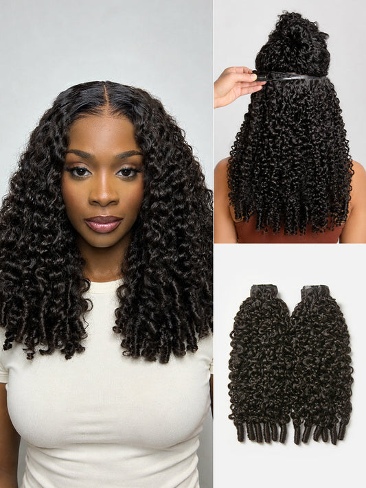 New Customers Only | Burmese Curly Finger Coil Ends Seamless Clip in Extensions Real Human Hair Pieces 135g 9pcs / 7pcs with Free Gift