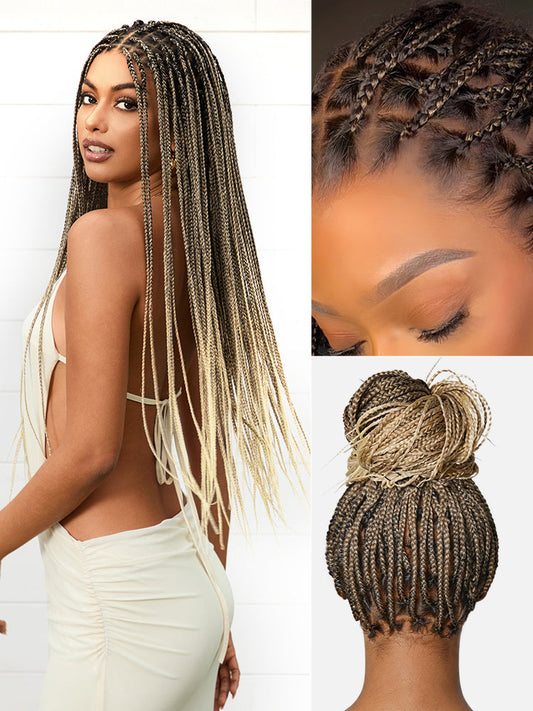 OwnScalp™ 613 Blonde Lightweight Salon-Like Braids with a Real Scalp Look Full HD Lace Knotless Box Braided Wig Drawstring Cap - US Only