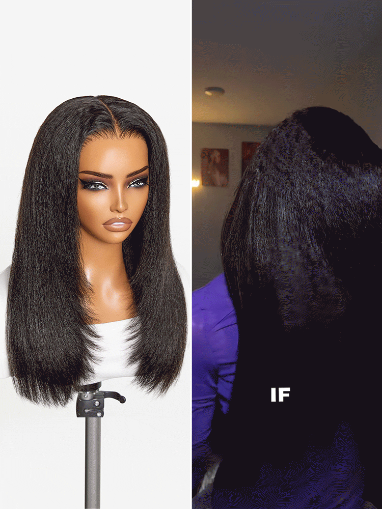 180% Density Light  Kinky Straight Butterfly Cut Layered  Glueless 7x6 Closure HD Lace Wig Pre-Cut Lace
