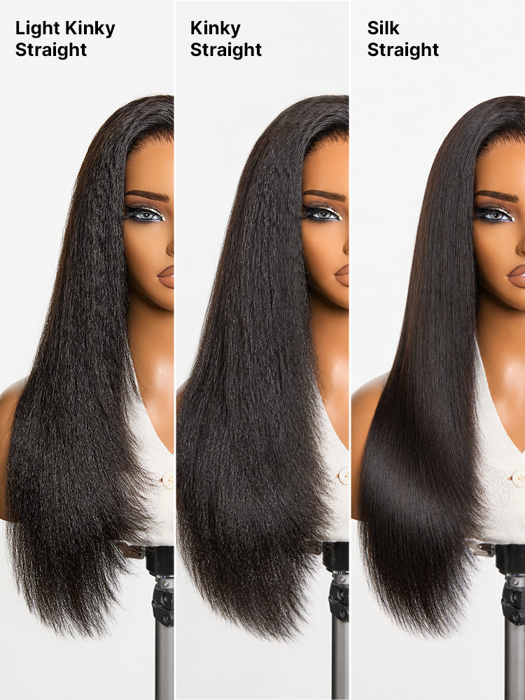 180% Density Light  Kinky Straight Butterfly Cut Layered  Glueless 7x6 Closure HD Lace Wig Pre-Cut Lace
