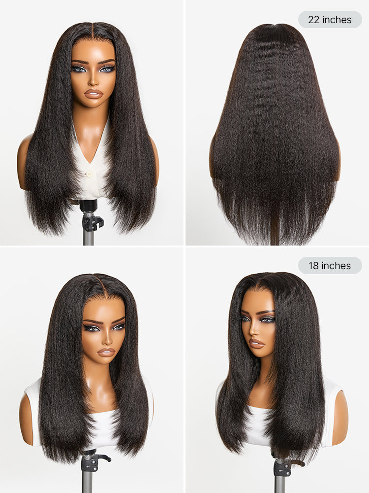 180% Density Light  Kinky Straight Butterfly Cut Layered  Glueless 7x6 Closure HD Lace Wig Pre-Cut Lace