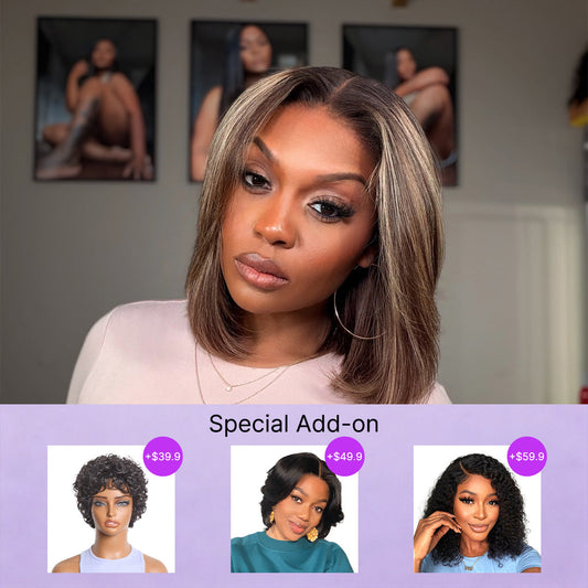 Special Add-On | Blonde Highlight Short Layered Bob Wig Glueless 5x5 Closure Pre-Cut Lace Wig