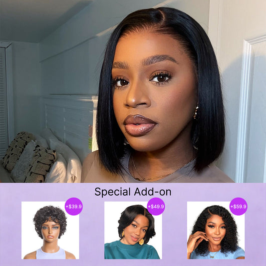 Special Add-On | Silky Blunt Cut Bob Glueless Ear-to-ear 13x4 HD Lace Front Wig Pre-Cut Lace Flexi-Fit Drawstring Cap