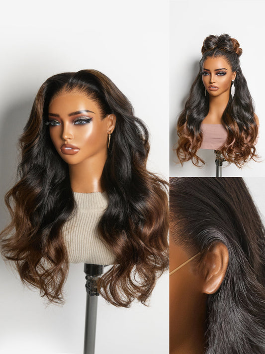 NatureMAX™ 200% Density Ombre Brown / Natural Black Loose Wave Glueless 13x6 / 13x4 HD Lace Front Wig Human Hair Pre-Cut Lace Flexi-Fit Drawstring Cap