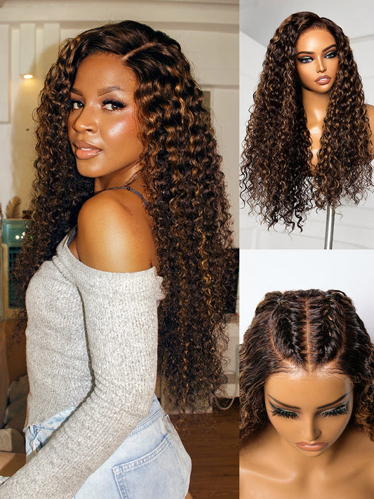 Luvme All-Day Comfort™ Wig PartingMax Brown Highlights Funmi Curly 7x6 Closure HD Lace Glueless Wig Pre Cut Lace