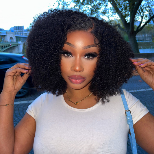 Afro Jerry Curly 5x5 Closure Lace Glueless Side Part Shoulder Length Wig 100% Human Hair - US Only