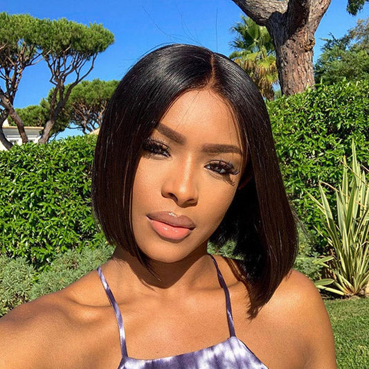 Natural Black 2x6 Closure Lace Bob Wig 100% Human Hair