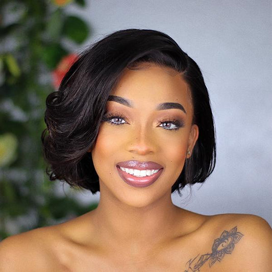 Celebrity Style Short Cut 4x4 Closure Lace Glueless Side Part Wig 100% Human Hair
