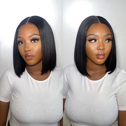 Pre-bleached Glueless Middle Part Wide T Lace Bob Wig 100% Human Hair | Easy & Daily- US Only